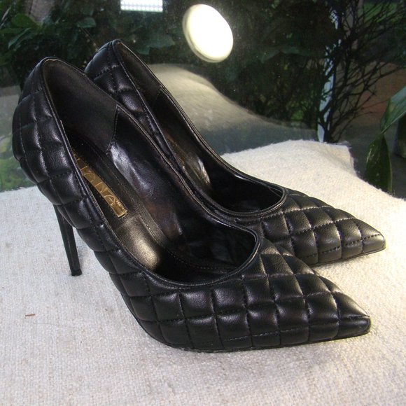 Liliana Shoes - Liliana black vegan leather quilted stiletto high heels, size 8